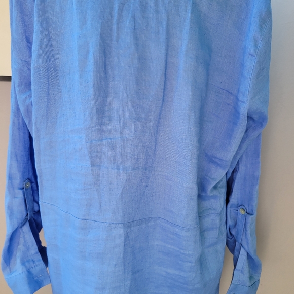 J. Jill Love Linen Tab-Sleeve 100% Linen Tunic Top Blue Ginger M - Picture 9 of 13